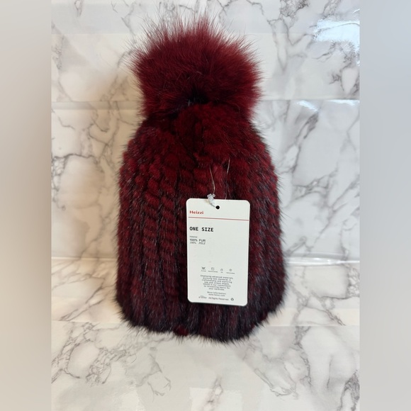 HEIZZI Real Fur Beanie Hat Women's Weather Rex Rabbit Fur Skull Cap with Fur Pom - Picture 6 of 6